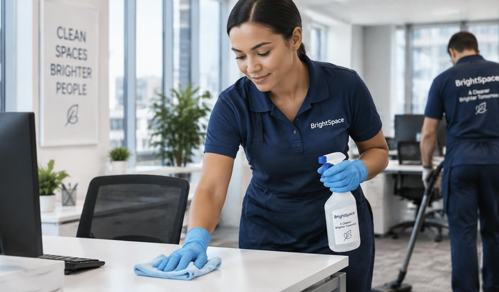 Cleaning professional maintaining a commercial workspace