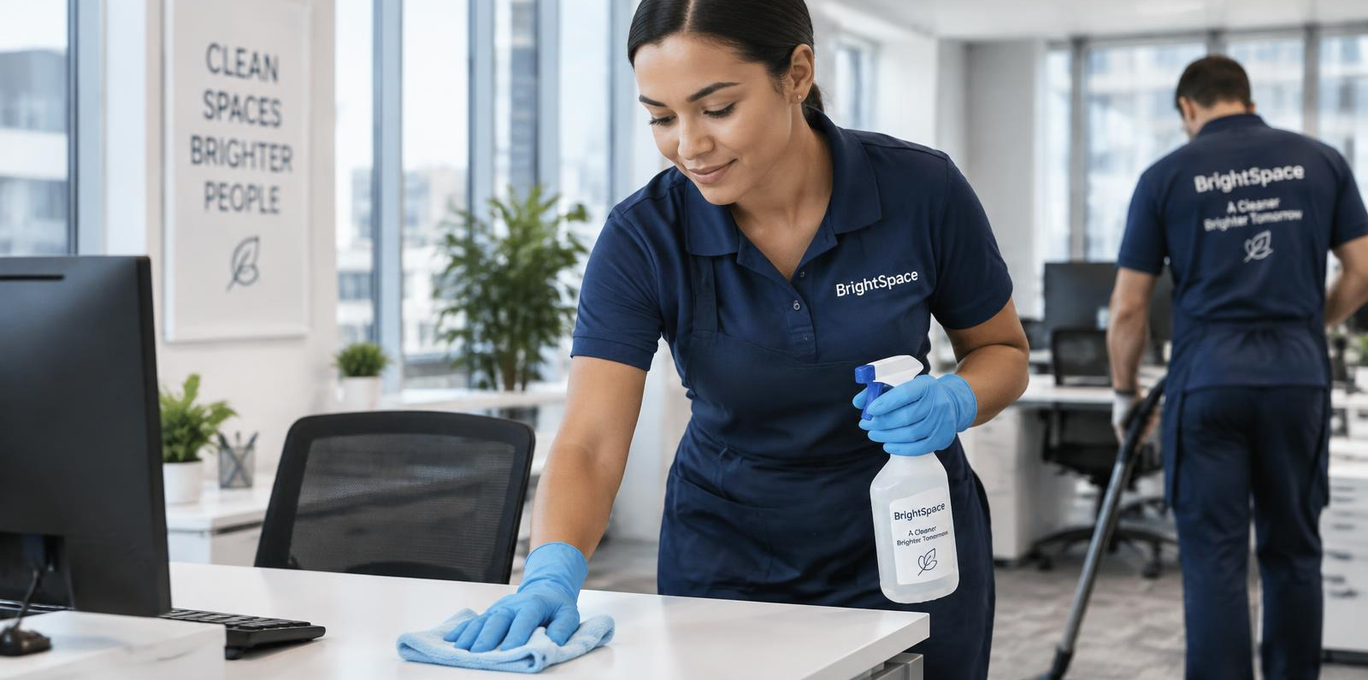 Cleaning professional maintaining a commercial workspace