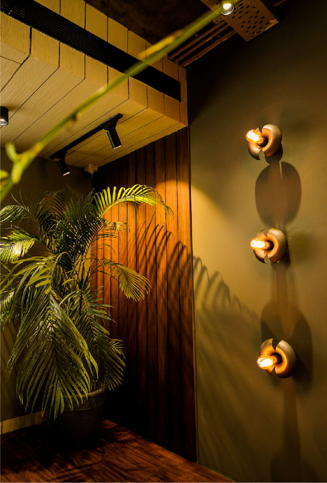 coworking space interior plants and lights